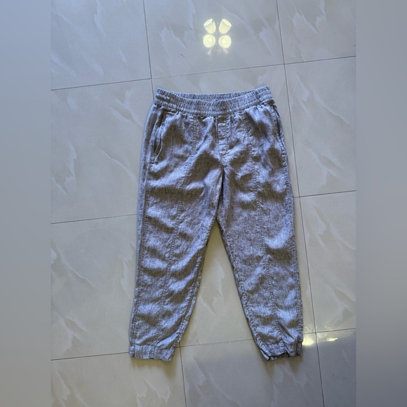 Athleta tall gray pants linen elastic waist and  foot 4 pockets tie size L - Picture 15 of 16